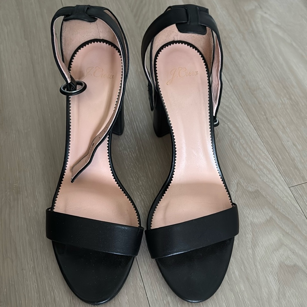 Made in Italy leather J Crew 3” stacked heels sandals.